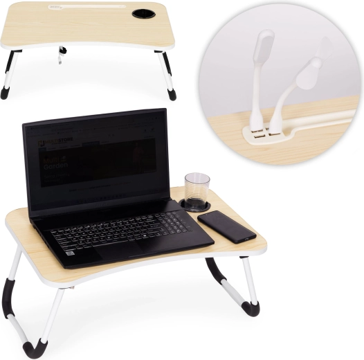 Table pliante pour ordinateur portable 60 × 40 cm avec lampe et ventilateur ModernHome