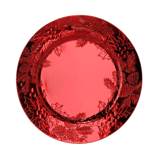 Sous-assiette ronde rouge de Noël (lot de 6 pièces)