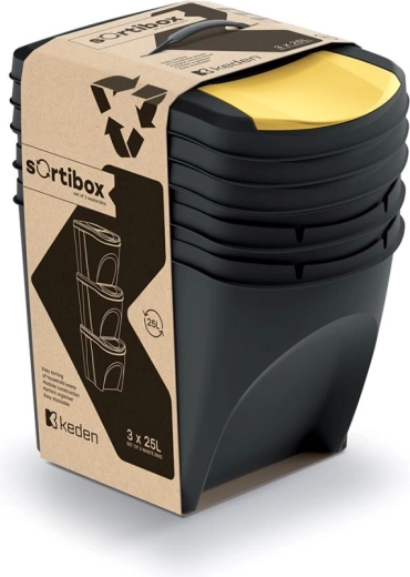 Ensemble de bacs de tri Prosperplast Sortibox 3×25 l, noir recyclé