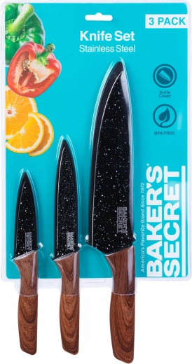 Ensemble de 3 couteaux de cuisine Baker's Secret avec protège-lames
