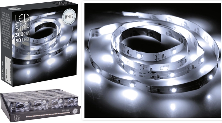 Ruban LED 3 m blanc froid, 90 LED à piles