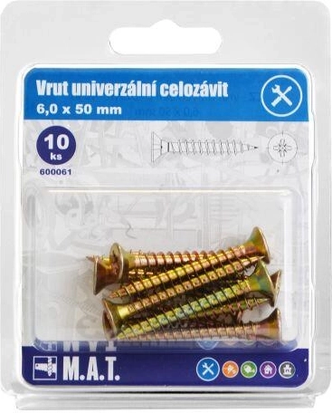 Vis universelles à filetage intégral 6 × 50 mm, zinguées, 10 pcs