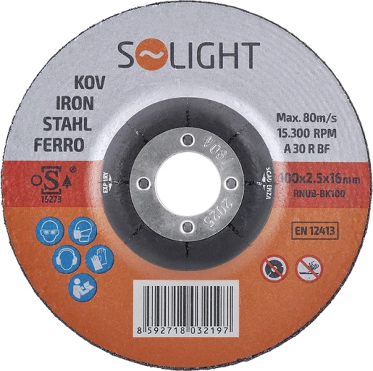Disque abrasif Solight pour acier 100 × 2,5 × 16 mm
