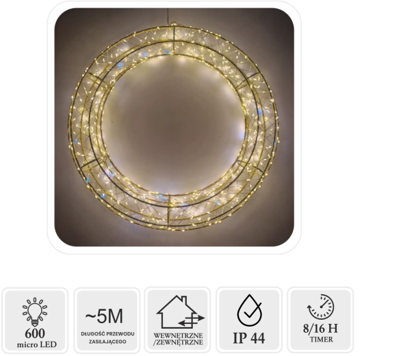 Couronne de Noël LED 40 cm, 600 micro LED, blanc chaud avec clignotement froid, pour usage intérieur et extérieur - 1 pièce