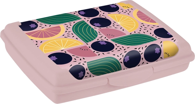 Boîte à goûter avec clip 17 × 13 × 3,5 cm (assortiment de couleurs et de motifs)