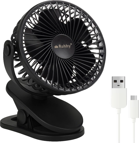 Ventilateur de table sans fil Ruhhy avec clip, noir, USB‑C 1200 mAh