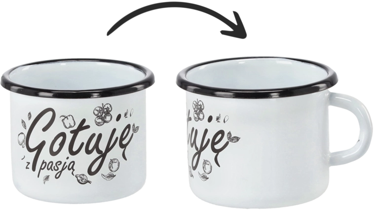Mug émaillé 0,5 l blanc avec l’inscription Gotuję z pasją