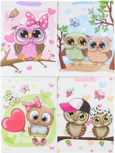 Sac cadeau avec motif de petites chouettes 31 × 42 × 12 cm