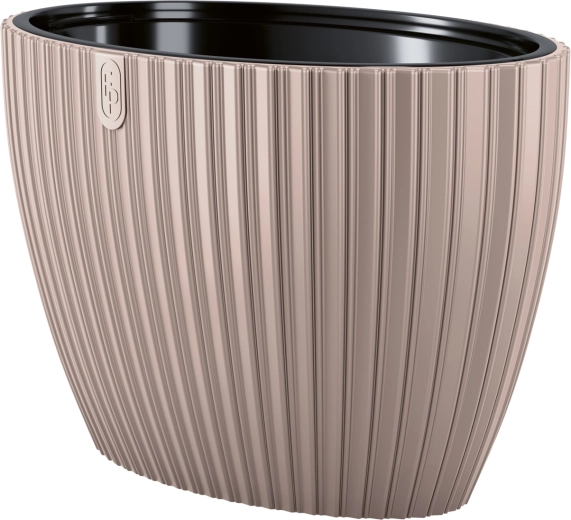 Cache-pot Mika Ellipse 40 cm gris-beige avec soucoupe