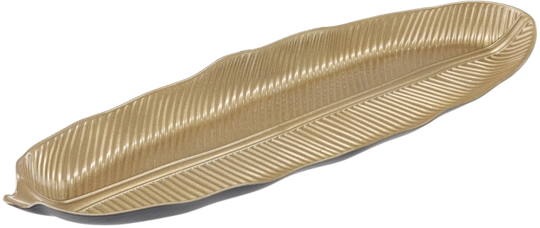 Plateau décoratif elliptique avec feuille dorée 50 × 16 cm