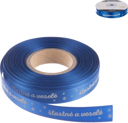 Ruban de Noël en polyester « Joyeux Noël » bleu 25 m