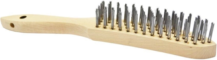 Brosse métallique à quatre rangées en acier avec poignée en bois