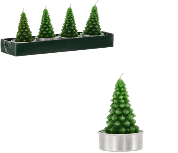 Ensemble de bougies vertes en forme de sapin de Noël (4 pcs)