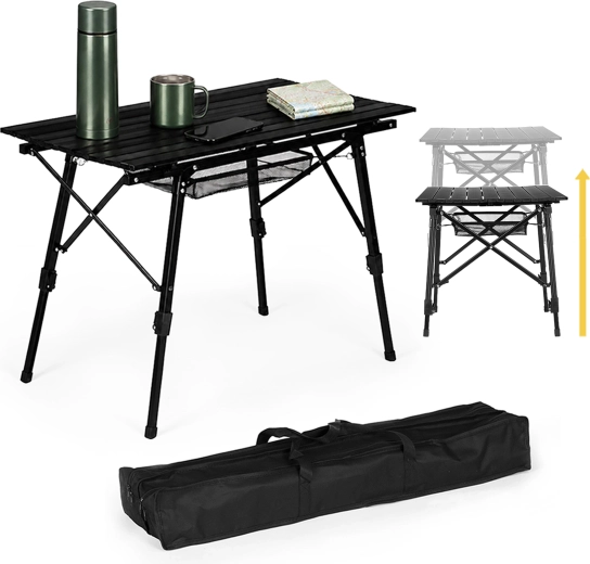 Table de camping pliante MultiGarden 90 × 50 cm, hauteur réglable, noire