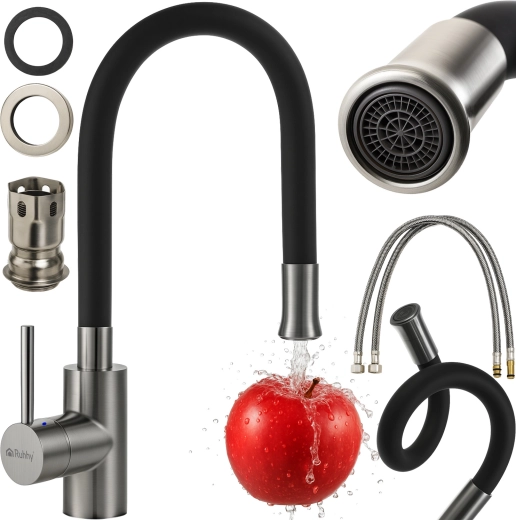 Robinet d’évier de cuisine Ruhhy avec bras flexible 360° (noir/argenté)
