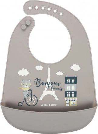Canpol babies Bavoir en silicone avec poche BONJOUR PARIS beige