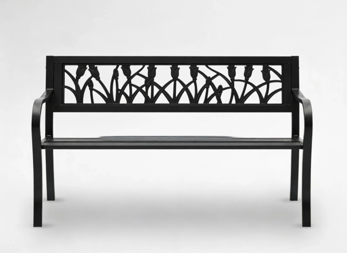 Banc de jardin en métal GardenLine avec motif tulipes 125 × 53 × 77 cm