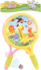 Raquettes pour enfants avec motifs d’animaux – set balle et panier