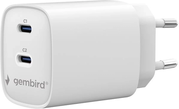 Chargeur universel Gembird 2× USB‑C PD 45 W blanc