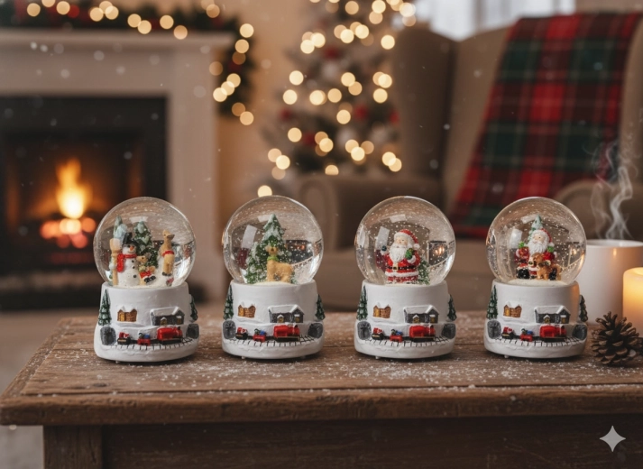 Boule à neige de Noël – traîneau du PÈRE NOËL, blanche, motifs assortis 4,5 × 4,5 × 6,5 cm