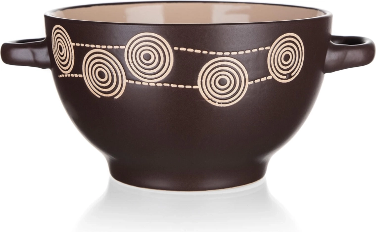 Bol en céramique avec anses Spirale 13,5 cm brun foncé