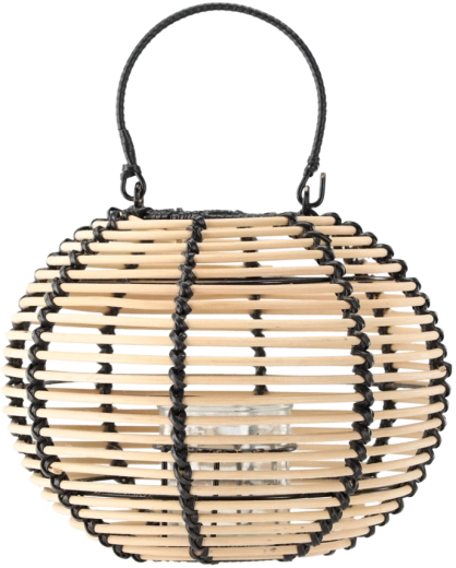 Lanterne en rotin naturel avec poignée noire 25 × 20 cm