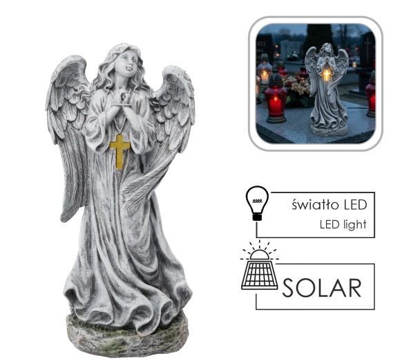 Ange avec croix LED à énergie solaire 50,5 cm