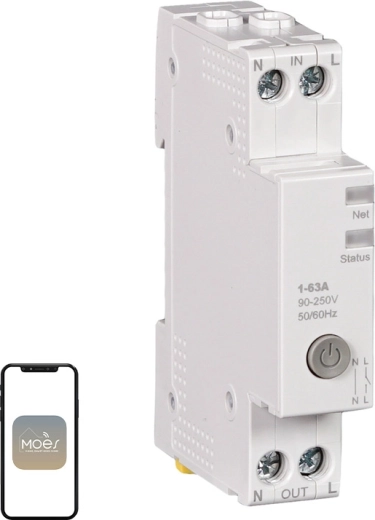 Disjoncteur intelligent Wi‑Fi Moes avec mesure de la consommation pour rail DIN