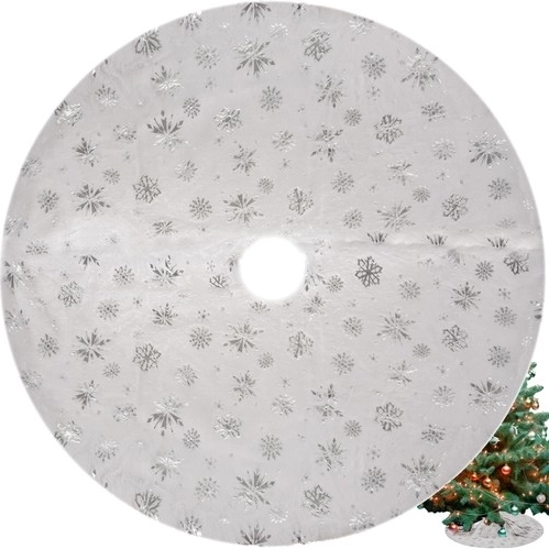 Jupe textile ronde pour sapin avec flocons argentés 78 cm