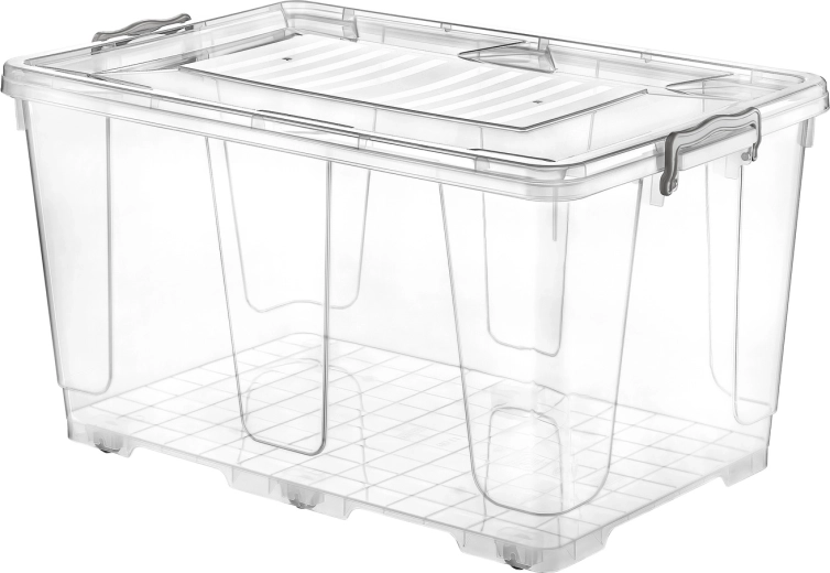 Boîte de rangement avec roulettes 80 l transparente