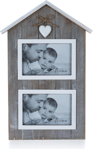 Cadre photo Solid Heart en forme de maison pour 2 photos