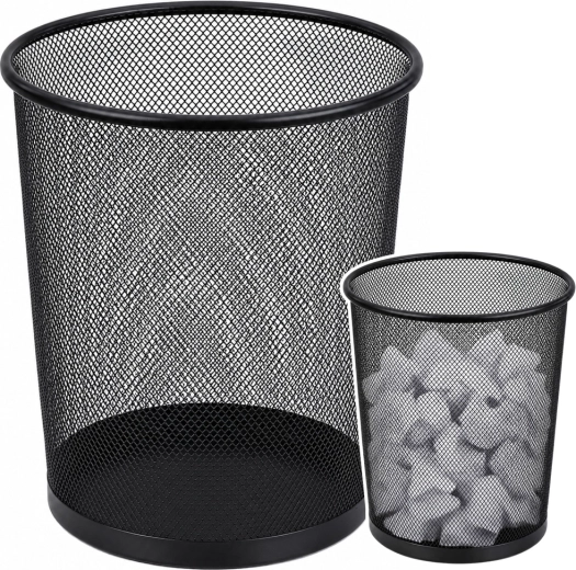 Corbeille de bureau en métal en maille métallique, ronde, noire 10 l - 1 pièce