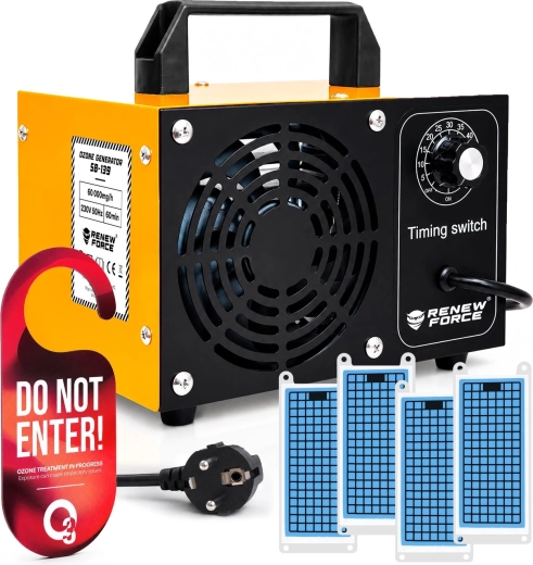 Générateur d’ozone Renew Force 60 000 mg/h avec 4 plaques en céramique, débit 200 m³/h et minuteur 1–60 min - 1 pièce