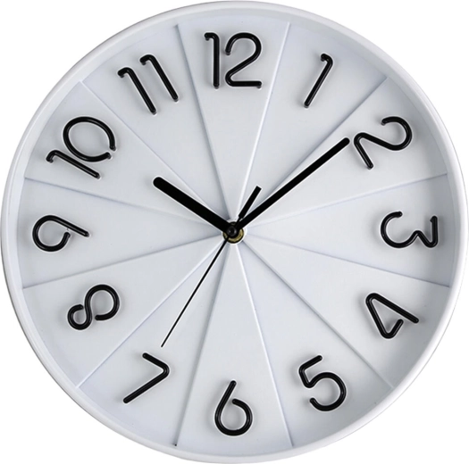 Horloge murale 30 cm avec cadran 3D – blanche, verre et métal