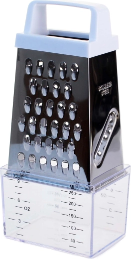 Râpe de cuisine quadrangulaire en inox avec réservoir 20 cm