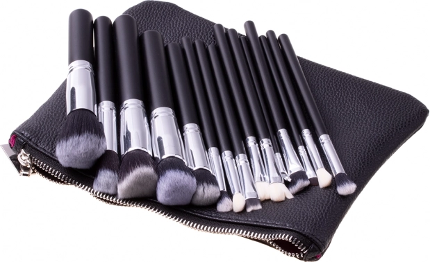 Set de pinceaux de maquillage 15 pcs avec étui - noir