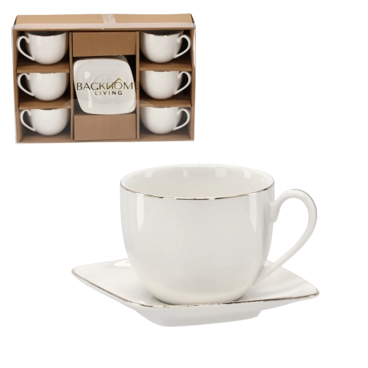Set de 6 tasses avec soucoupes 250 ml avec liseré décoratif doré