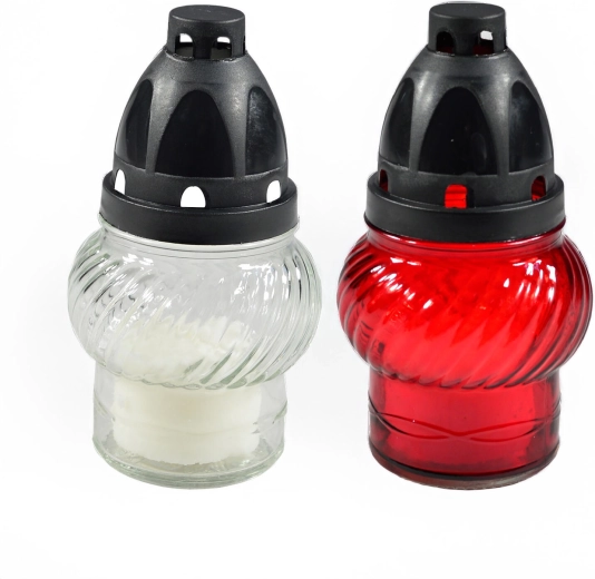 Lampe funéraire en verre 14 cm avec bougie en paraffine (couleurs assorties)