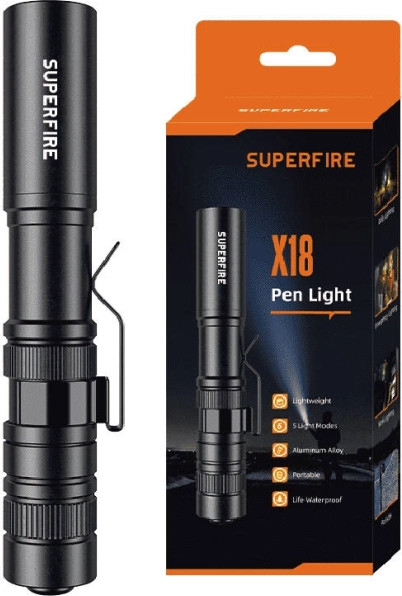 Lampe de poche Superfire X18, 55 lm, 5 modes, portée 38 m