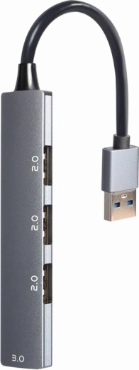 Hub USB 4 ports, 1× USB 3.0 et 3× USB 2.0, argent