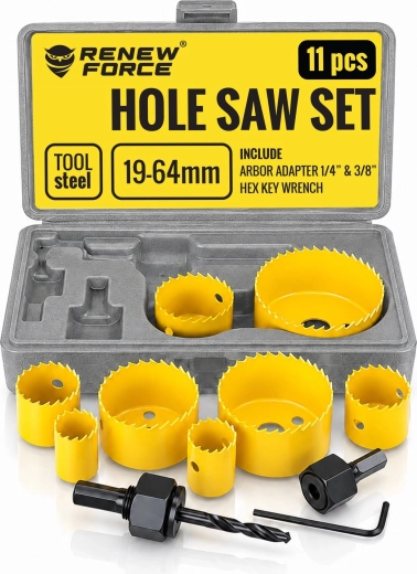 RENEW FORCE set de scies cloches pour bois 11 pièces (19–64 mm)