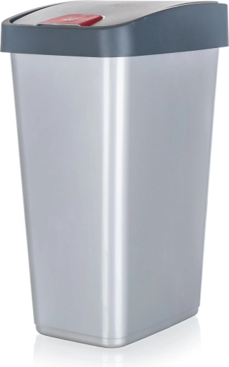 Poubelle basculante 45 l, rectangulaire, plastique, argent/gris