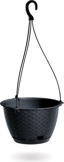 Suspension pour plantes aspect rotin anthracite