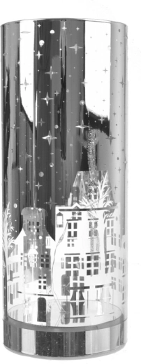 Photophore maison en verre finition argentée 20 cm