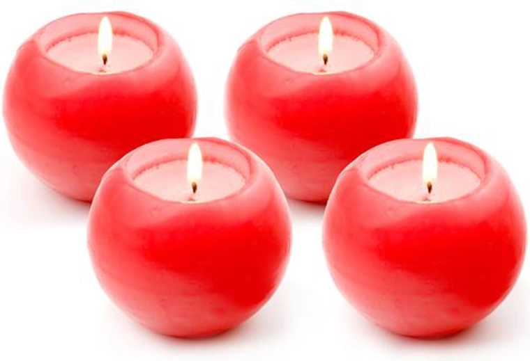 Bougie boule rouge, lot de 4 pcs