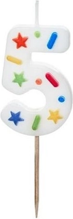 Bougie d’anniversaire chiffre 5 blanche avec confettis, 5,5 cm