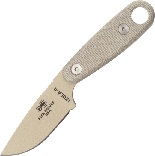 ESEE Izula II DT – couteau de cou 7,3 cm, brun désert, Micarta, étui noir