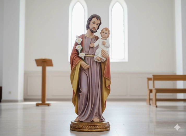 Statue de saint Joseph avec l'Enfant Jésus 99 cm avec yeux en verre
