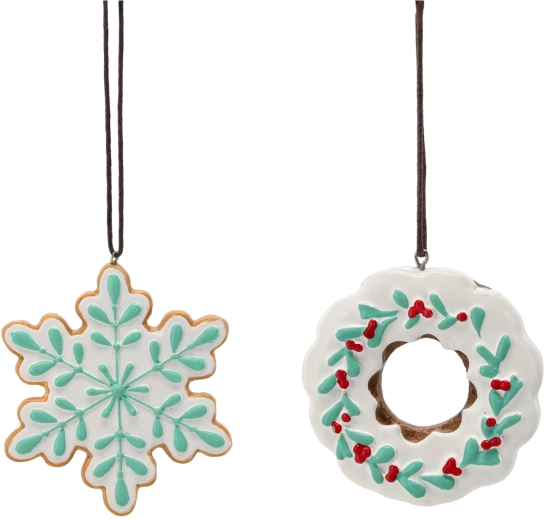 Décoration suspendue de Noël en pain d’épices flocon de neige ou couronne 8–10 cm, lot de 12 pièces