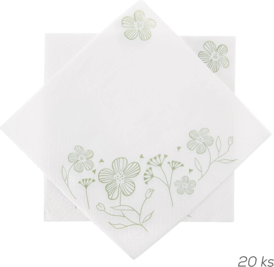 Serviettes en papier Greenish blanches 33 × 33 cm, 20 pcs
